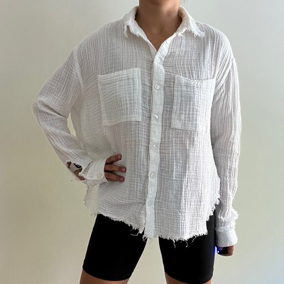 Urban Outfitters UO Luca Gauzy Cotton Button Down Shirt White Size S - Picture 8 of 13